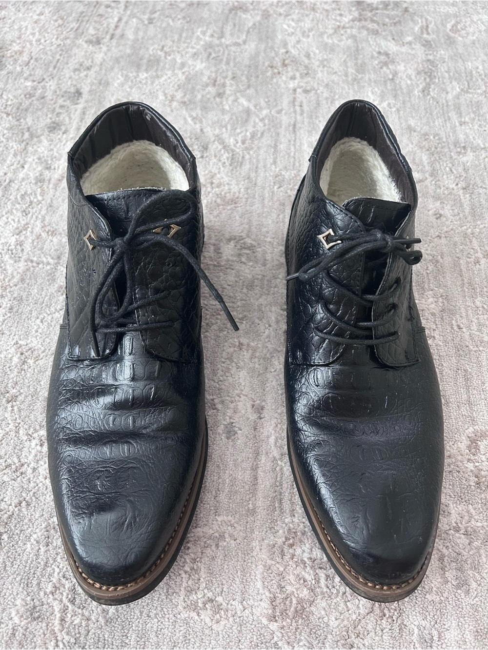 Men's Fleece Lined Ankle Boot Chukka 9-9.5 Leather Textured Shoes Oxfords Dress